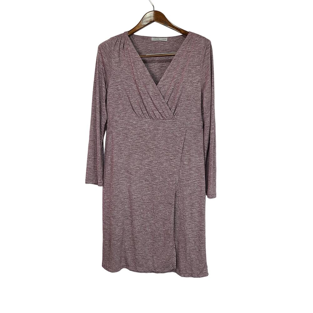 Athleta Wrap It Up Dress Heathered Purple Long Sleeve V-Neck Size Large